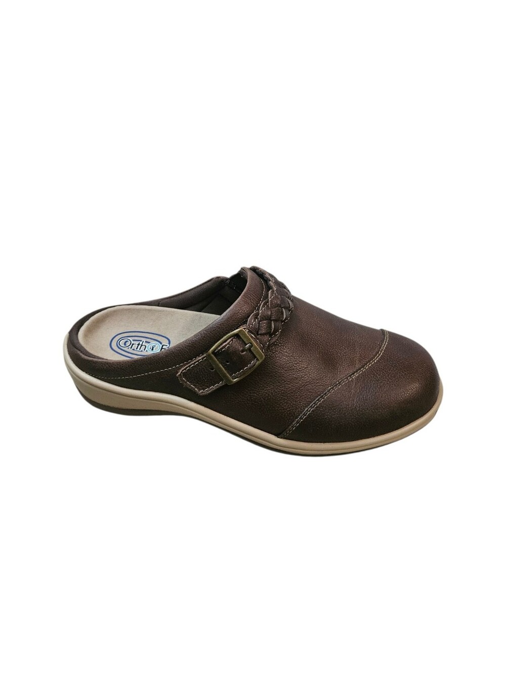 Orthofeet Irma Clog Orthopedic Leather Women 8 Extra Wide Brown Style 72012